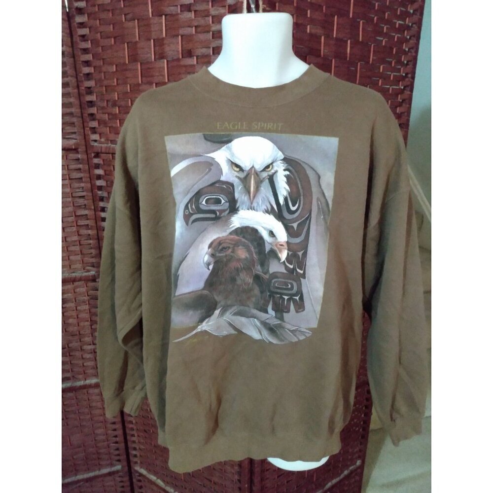 Vintage 90s Eagle Spirit Sweatshirt Native American Art Feather 2XL